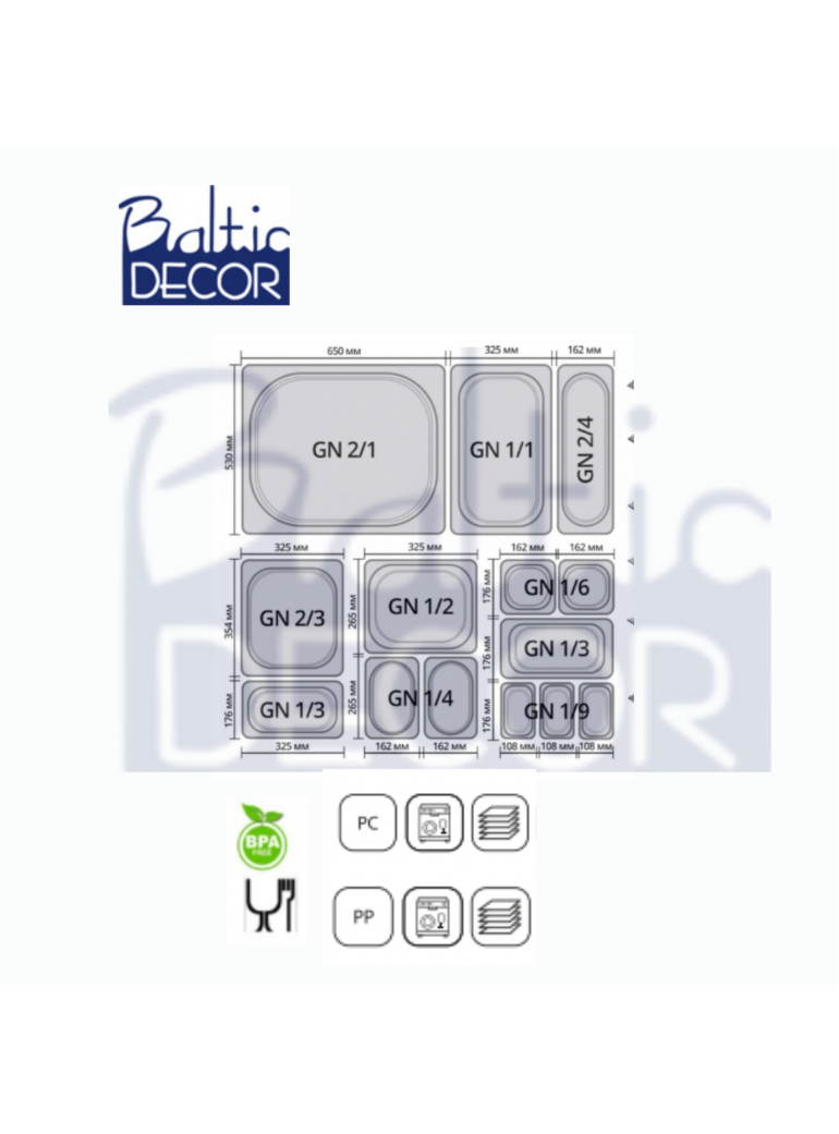 Dangtis GN 1/6 indui, standartinis plastikinis