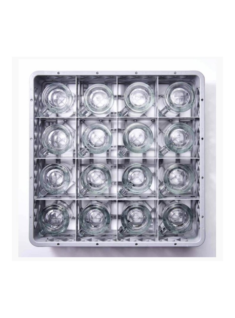 Cassette for dishwasher. 50 x 50 x 10.4 cm, 16 parts. Polypropylene, gray.