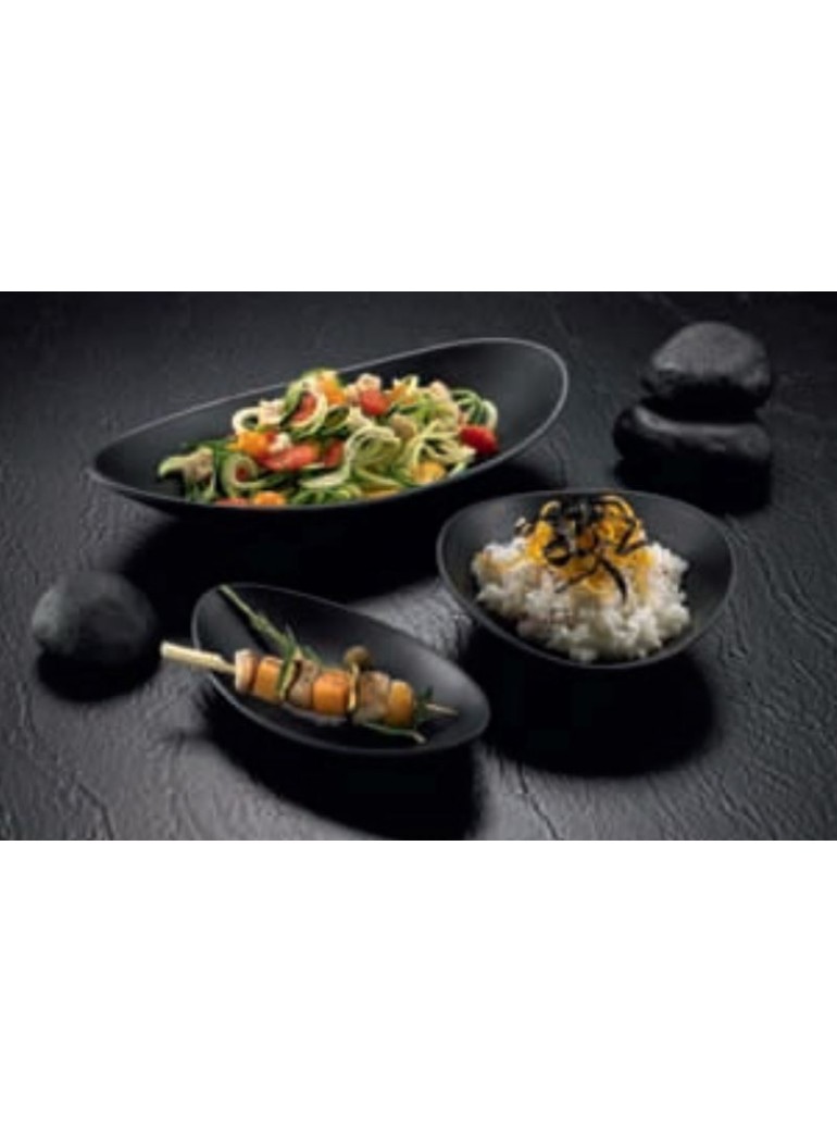 Lėkštė 18x10x3,5 cm. oval juoda melamino