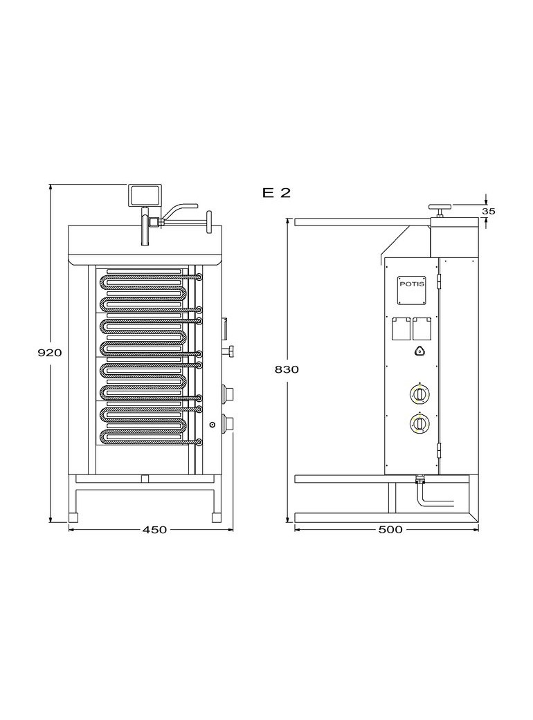 Potis elektrinis kebabų grilis, dviejų degiklių