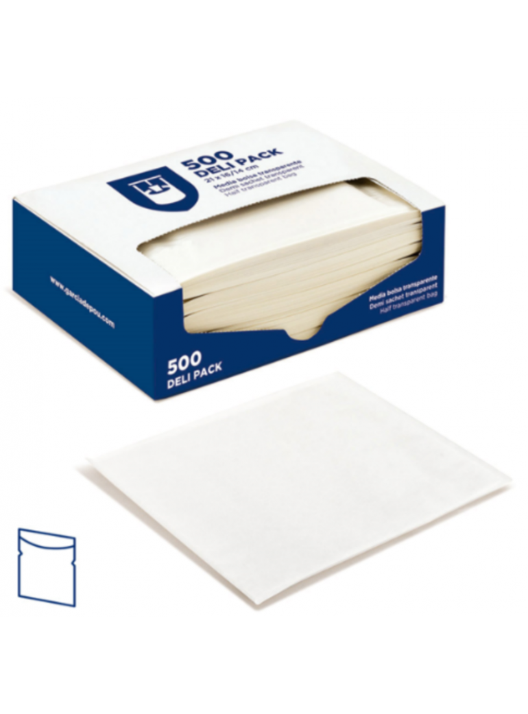 Maišelis 24x19/17 cm. pop. baltas/skaidrus (500)