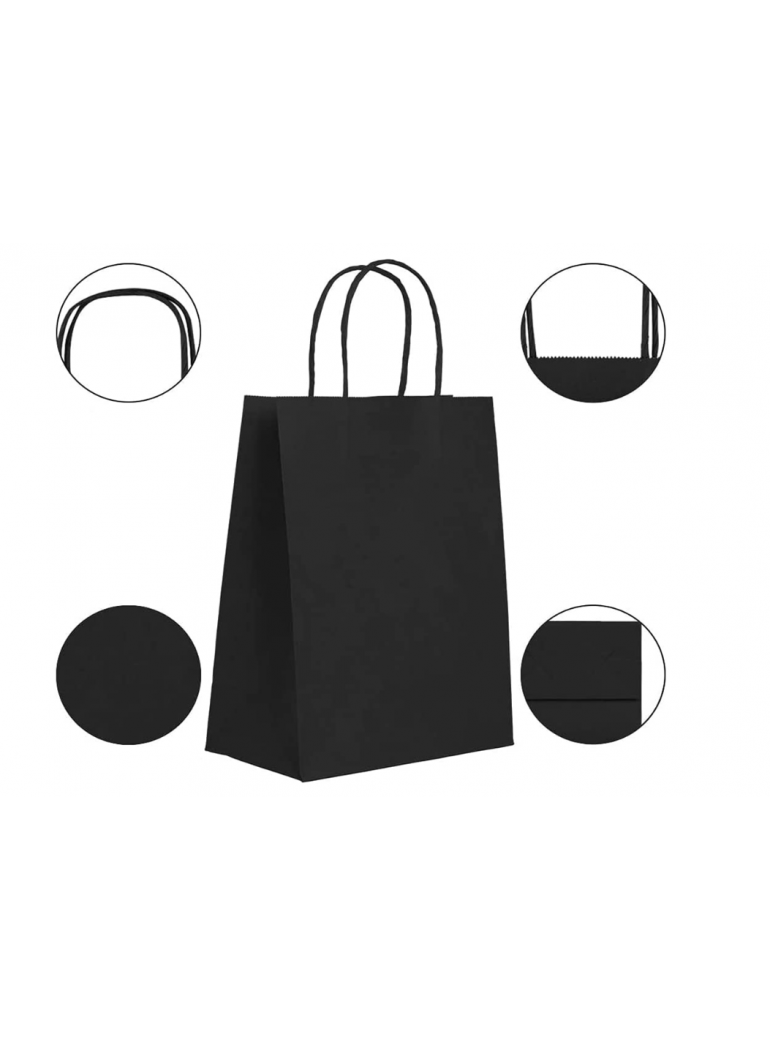 Maišelis su rankenomis (popierinis, juodas, 26 + 14 x h32 cm., 1 vnt.)