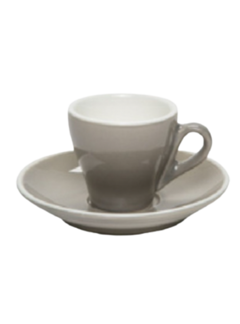 Puodelis su lėkštute 18 cl. pilkas, porcel. (6 vnt)