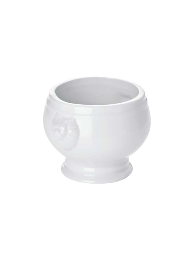 A bowl for soup with a decorative lion's head. D13.5cm. H9.5cm. 0.5 l. Porcelain, white.