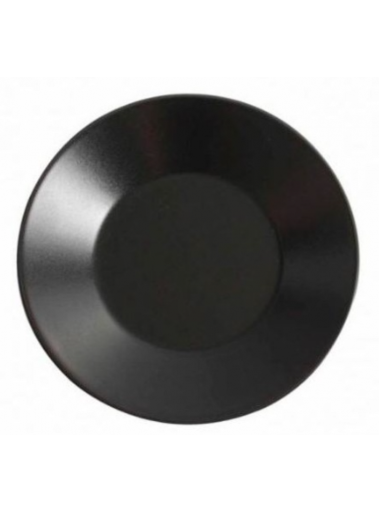 The plate is round. VIEJO VALLE, series THE RESERVE. D27.5 cm. x 2.8 cm. Porcelain is black.