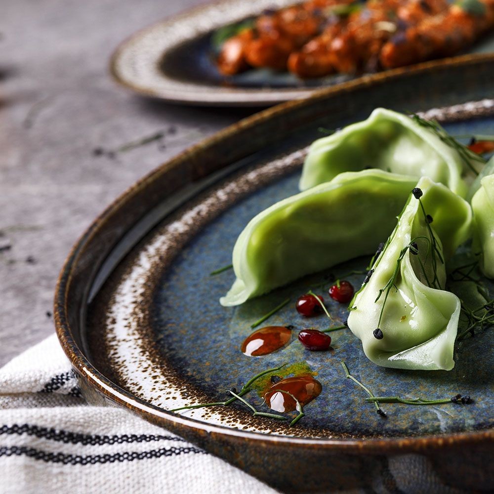 Lėkštė D 20 cm BLOOM BLUE AND BROWN, porcel.