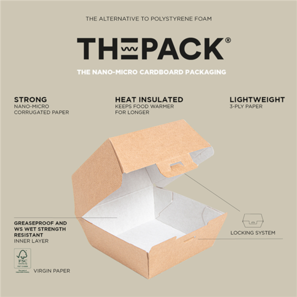 Disposable box for THEPACK hamburger (brown 13 x 12.5 x 9 cm., 50 pcs.)