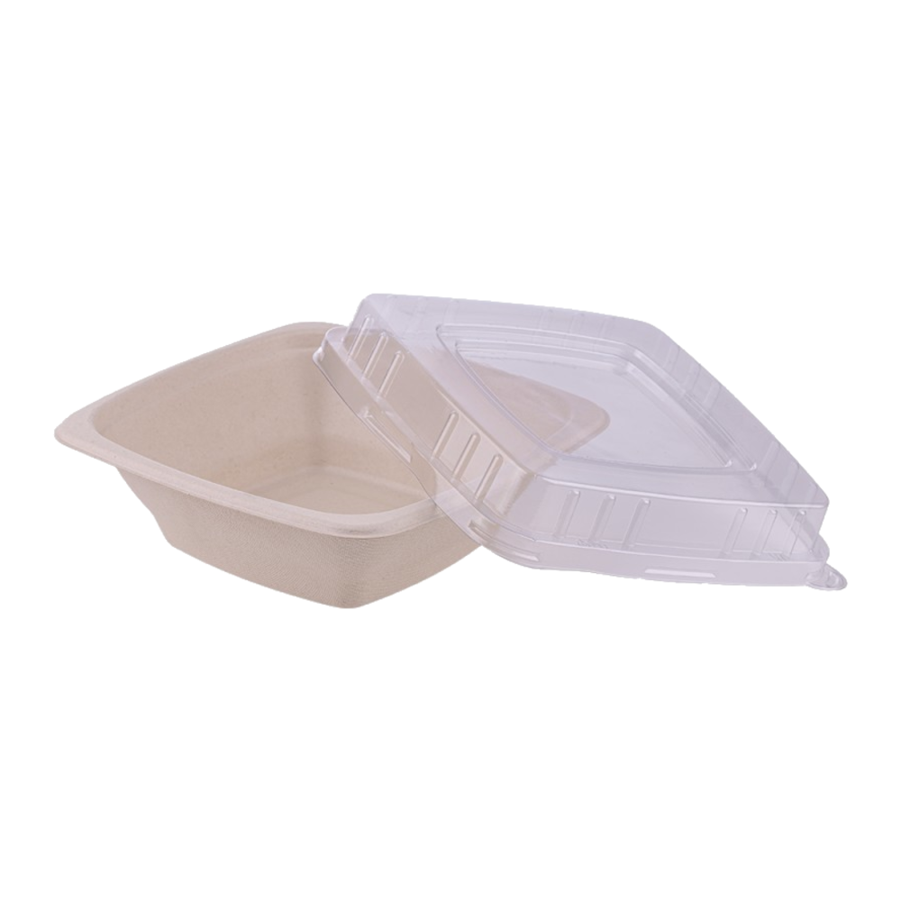 Vienkartinis keturkampis dubenėlis iš cukranendrių (750 ml., 18 x 18 x h5,4 cm., 50 vnt.)