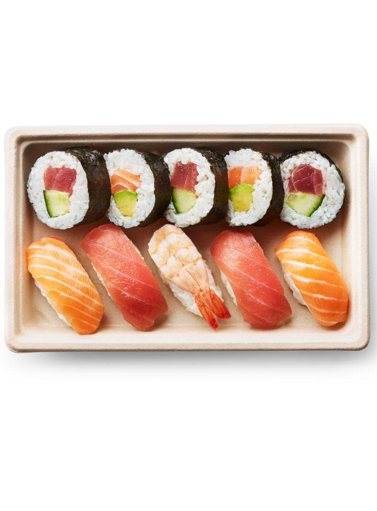 Dėžutė sushi iš cukranendrių (18,5 x 12,8 x h2,1 cm., 50 vnt.)