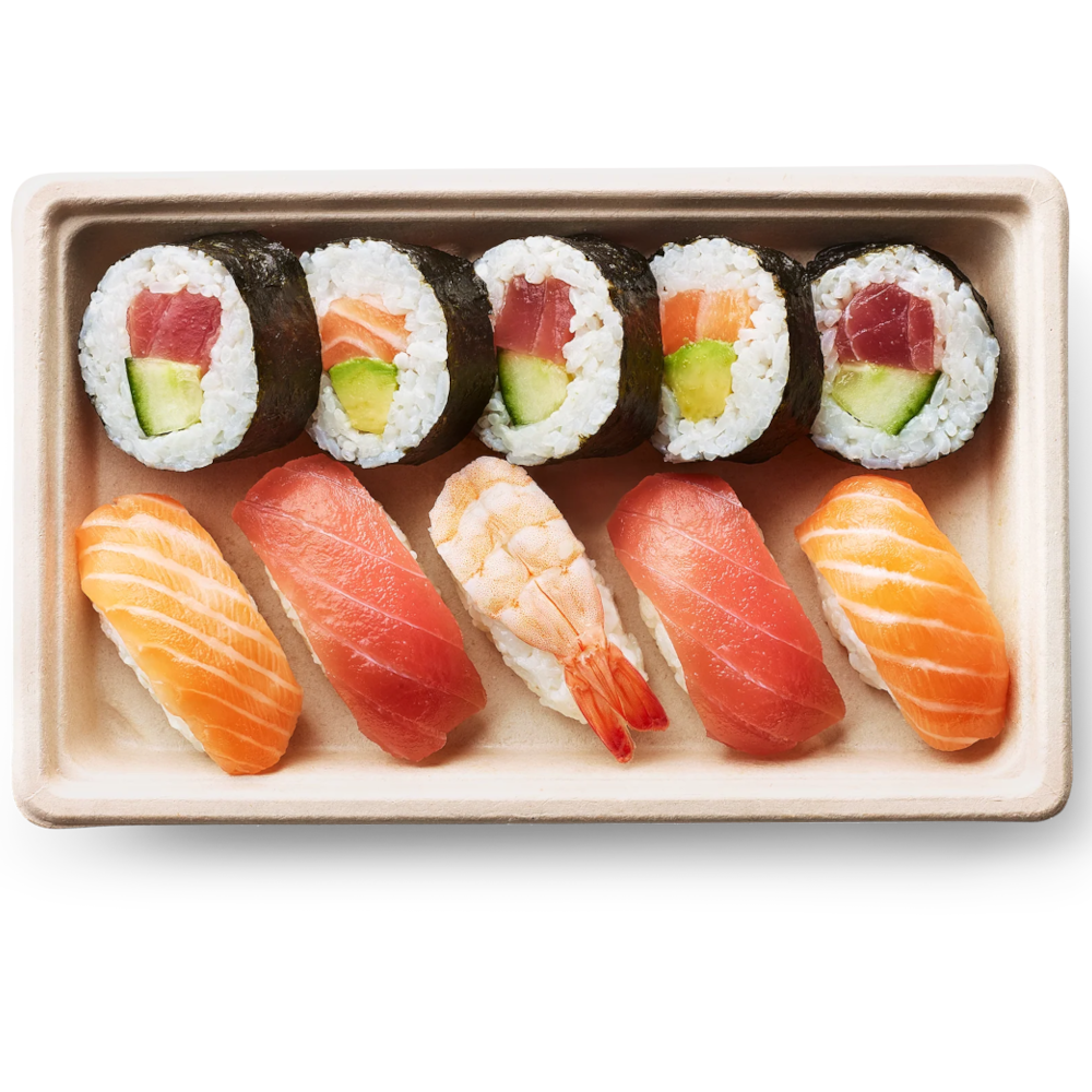 Dėžutė sushi iš cukranendrių (21,6 x 13,6 x h2,0 cm., 50 vnt.)