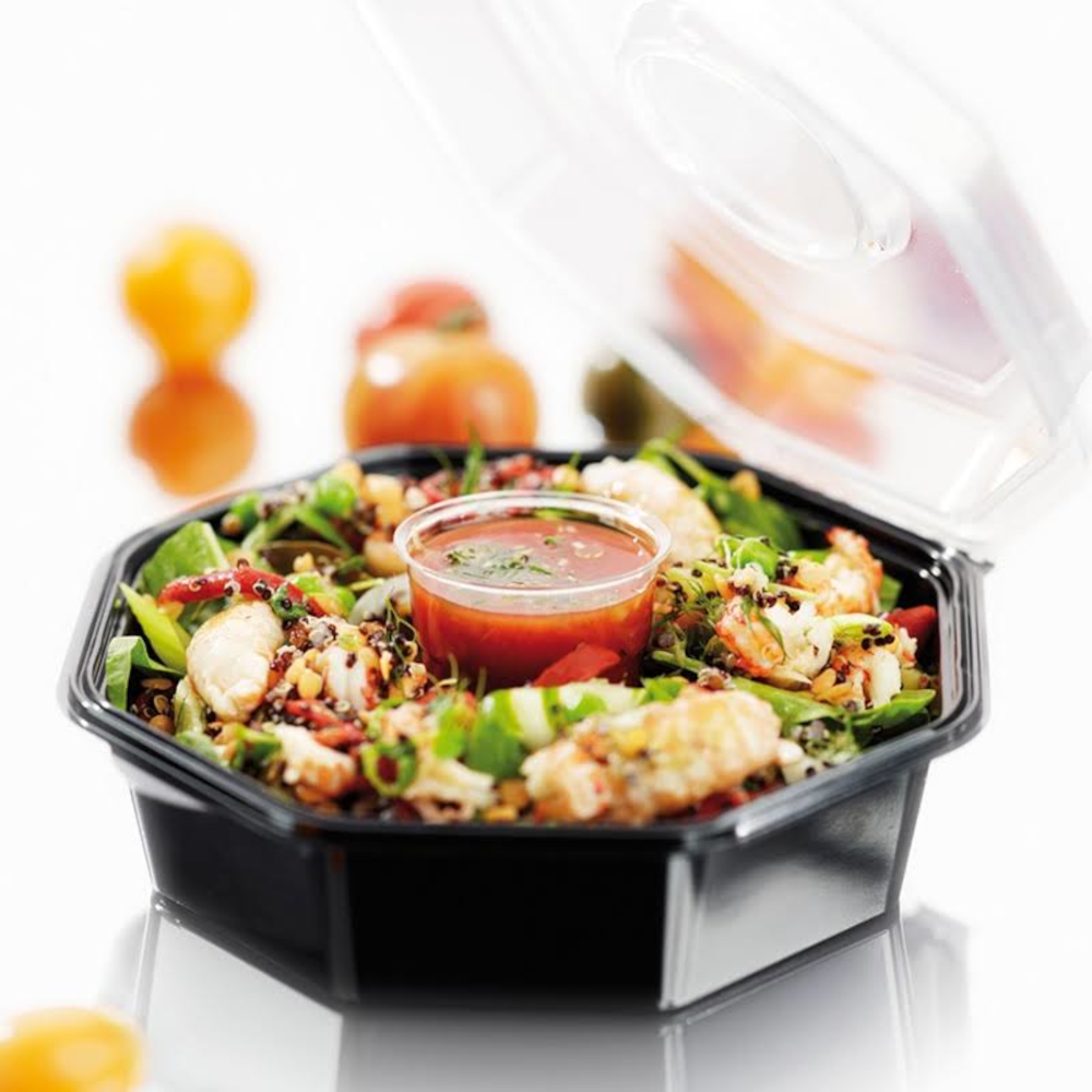 Vienk. dėžutė salotoms 950 ml,1 dalies su padažine