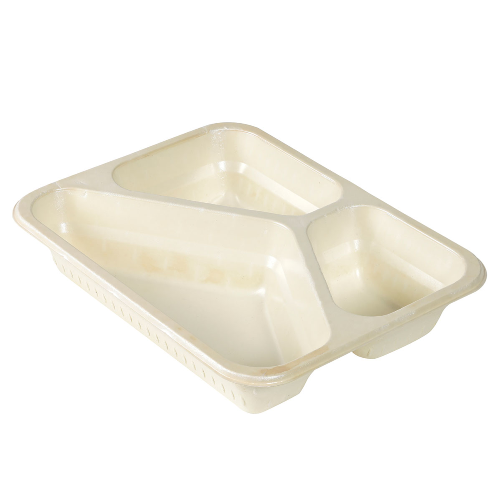 Vienkartinis indelis užlydomas iš cukranendrių (3 dalių, 227 x 178 x 45 mm., 50 vnt.) Vienkartinis indelis užlydomas iš cukranendrių (3 dalių, 227 x 178 x 45 mm., 50 vnt.)