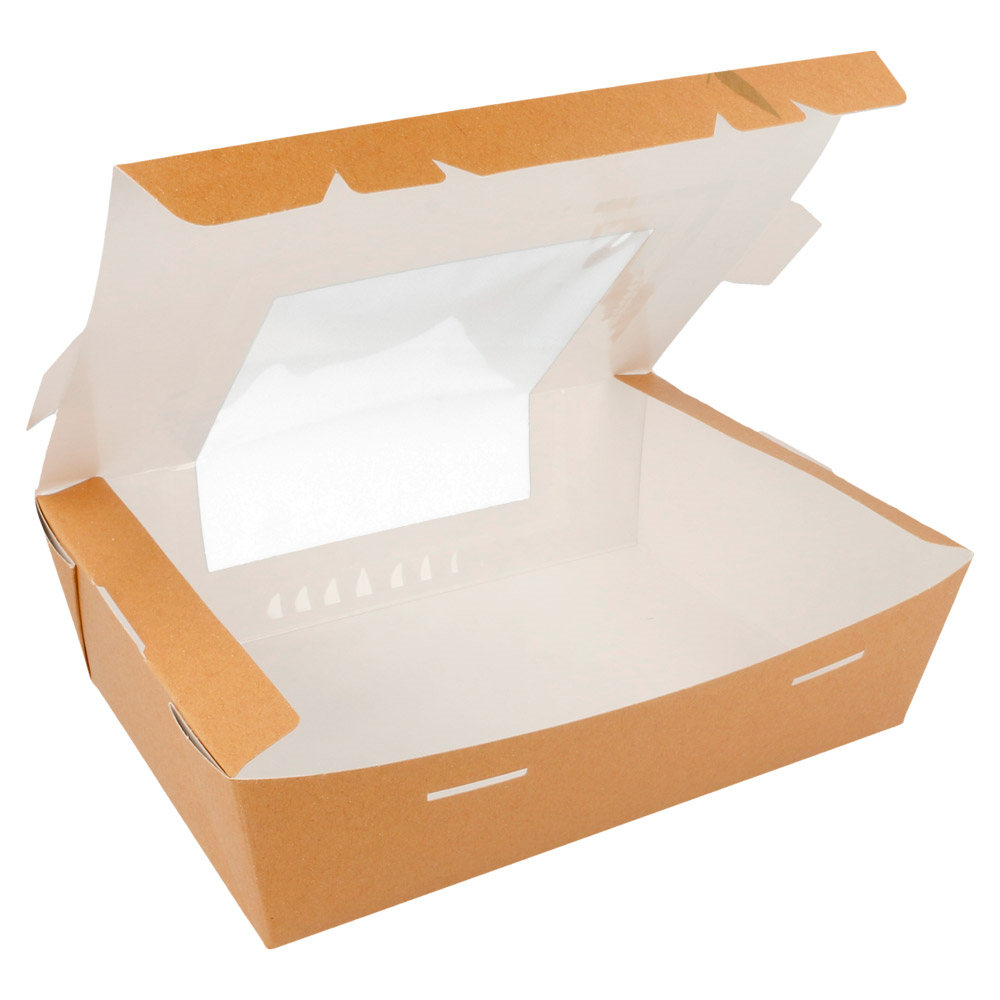 Dėžutė Amerika THEPACK su langu (ruda, 22 x 16 x 6,4 cm., 50 vnt.)