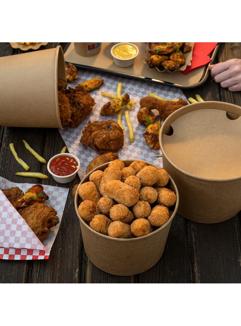 Vienkartinis kibirėlis vištienai popierinis su dangteliu (rudas, 1920 ml., 50 vnt.)