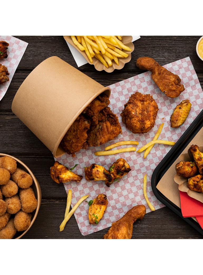 Vienkartinis kibirėlis vištienai popierinis su dangteliu (rudas, 1920 ml., 50 vnt.)