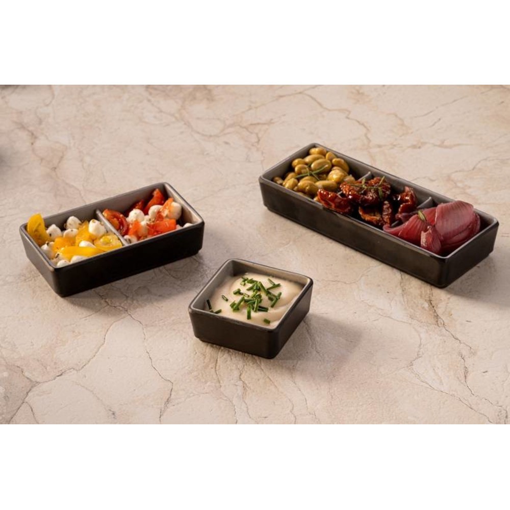 Dubenėlis pateikimui kvadratinis, juodas, 2 dalių, 11,5 x 6,5 x 2,8 cm.