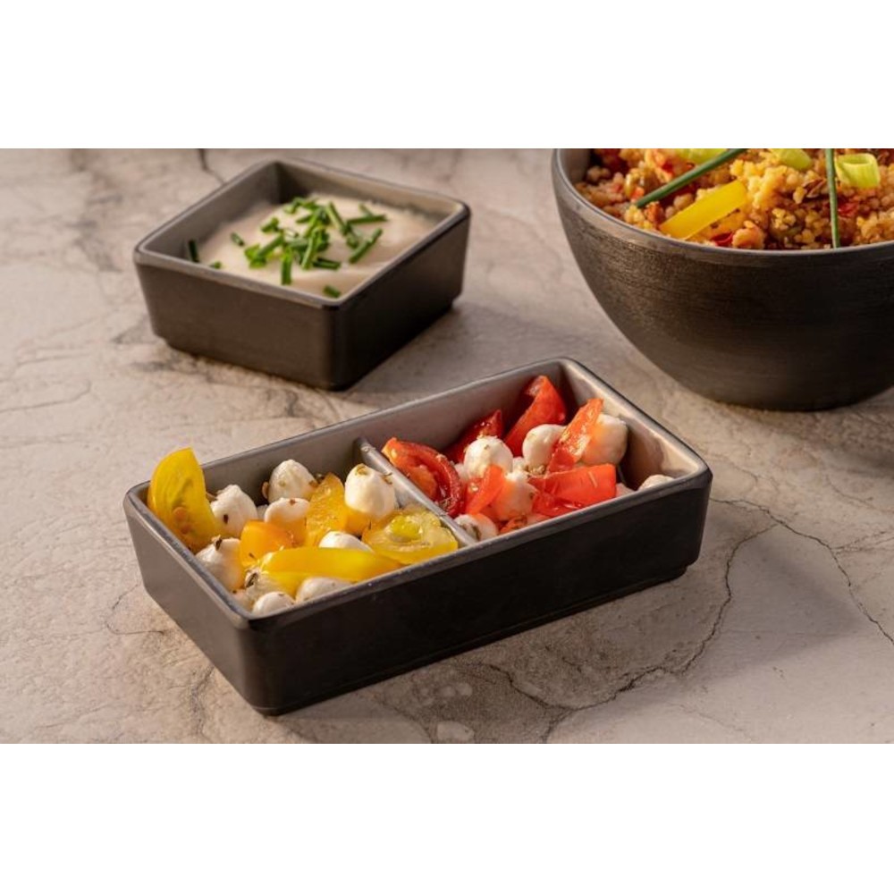 Dubenėlis pateikimui kvadratinis, juodas, 2 dalių, 11,5 x 6,5 x 2,8 cm.