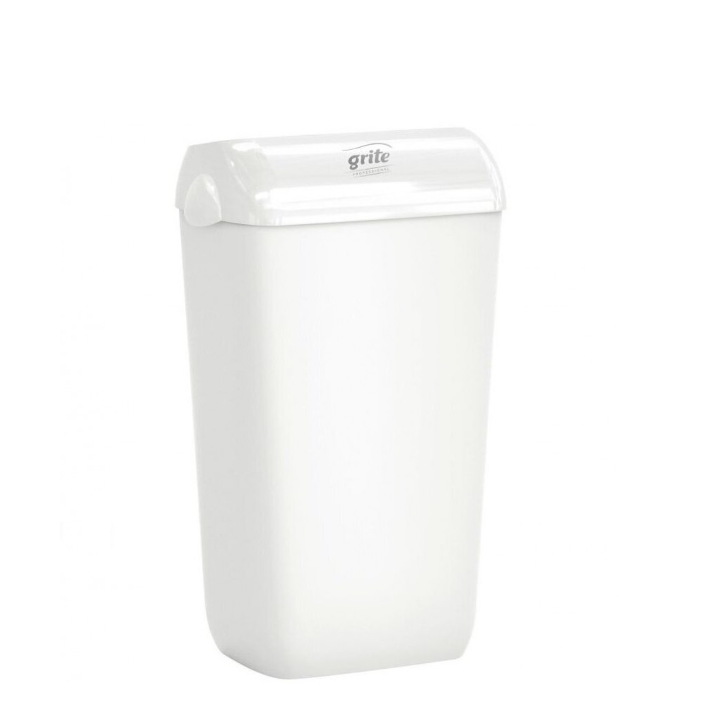 Trash can white, 23 l, with lid, made of recycled plastic Trash can white, 23 l, with lid, made of recycled plastic