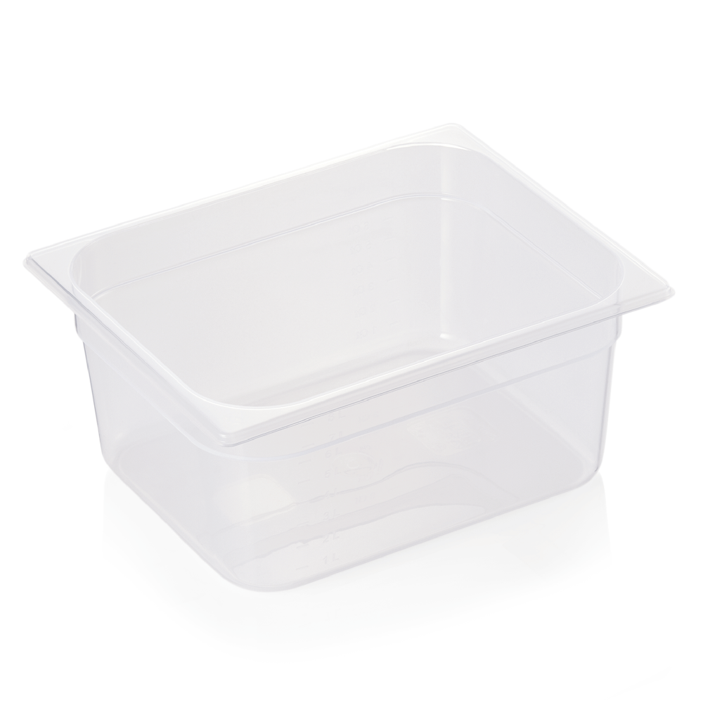 GN indas 1/2 (PP, skaidrus, 32,5 x 26,5 + h15 cm., 9,0 l.) GN indas 1/2 (PP, skaidrus, 32,5 x 26,5 + h15 cm., 9,0 l.)