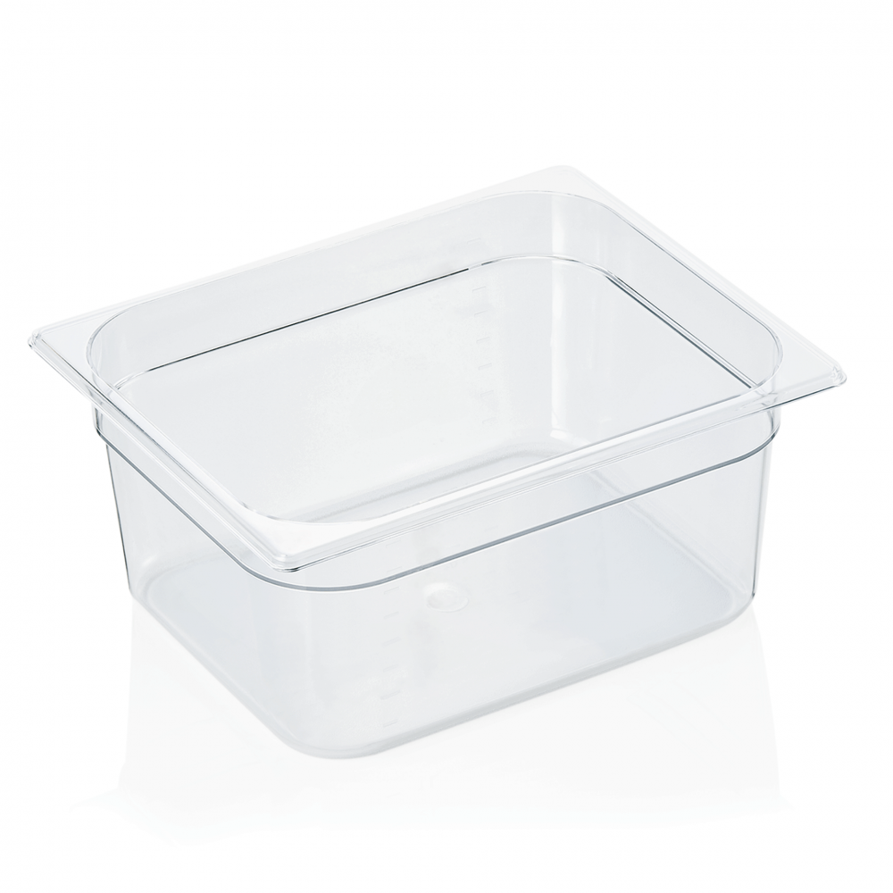 GN container 1/2 (PC, transparent, 32.5 x 26.5 + h15 cm., 8.5 l.)