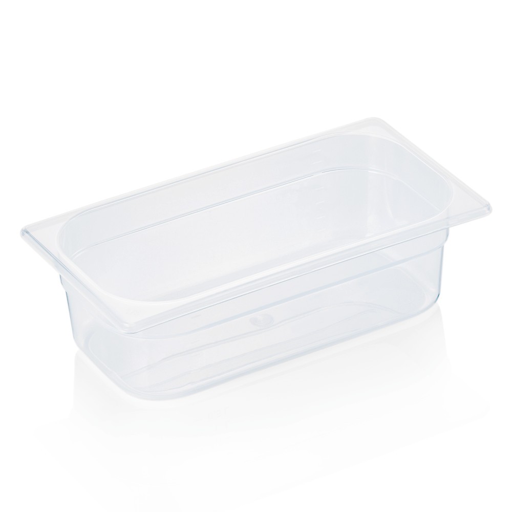 GN indas 1/2 (PP, skaidrus, 32,5 x 26,5 + h10 cm., 3,8 l.) GN indas 1/2 (PP, skaidrus, 32,5 x 26,5 + h10 cm., 3,8 l.)