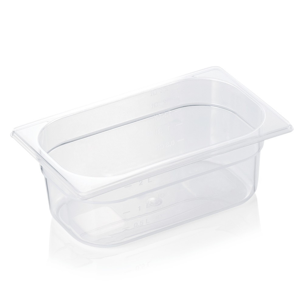 GN indas 1/4 (PP, skaidrus, 32,5 x 26,5 + h10cm., 2,6 l.) GN indas 1/4 (PP, skaidrus, 32,5 x 26,5 + h10cm., 2,6 l.)