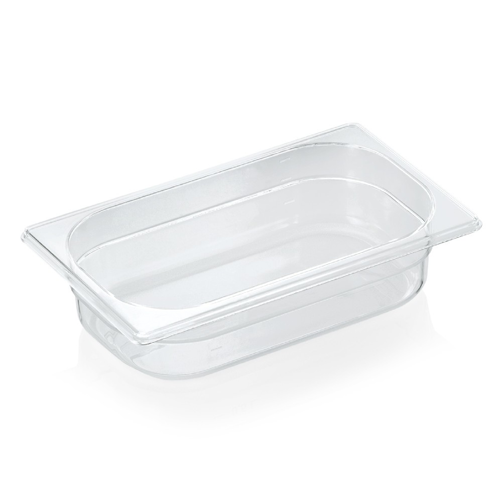 GN container 1/4 (PC, transparent, 32.5 x 26.5 + h6.5 cm., 1.7 l.) GN container 1/4 (PC, transparent, 32.5 x 26.5 + h6.5 cm., 1.7 l.)