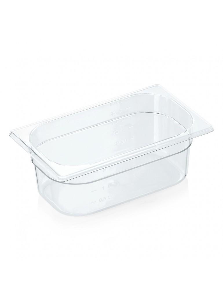 GN container 1/4 (PC, transparent, 32.5 x 26.5 + h10 cm., 2.6 l.)