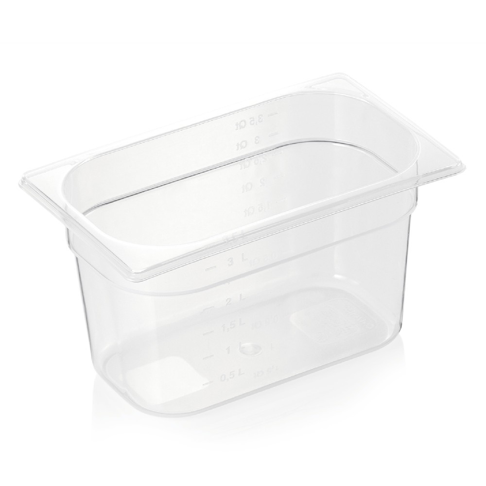 GN container 1/4 (PP, transparent, 32.5 x 26.5 + h15 cm., 3.8 l.) GN container 1/4 (PP, transparent, 32.5 x 26.5 + h15 cm., 3.8 l.)
