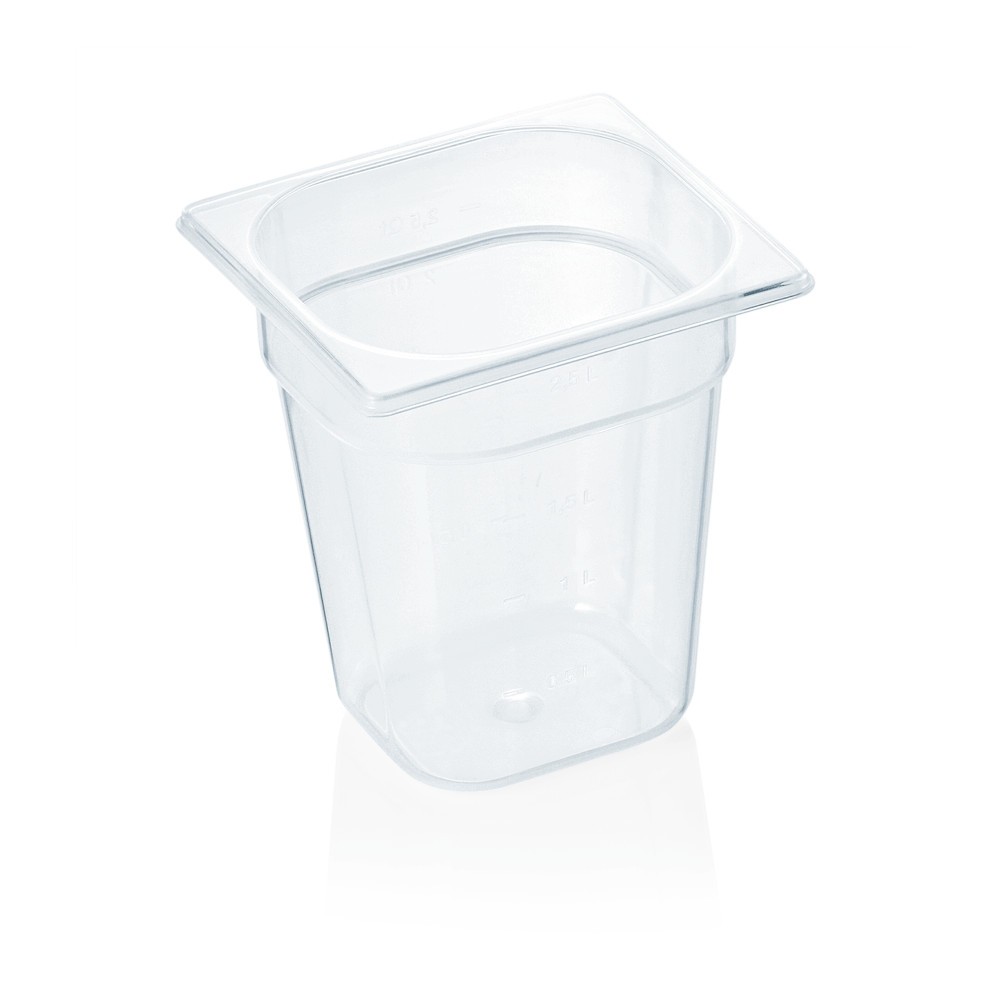 GN container 1/6 (PP, transparent, 17.6 x 16.2 + h20 cm., 2.8 l.) GN container 1/6 (PP, transparent, 17.6 x 16.2 + h20 cm., 2.8 l.)