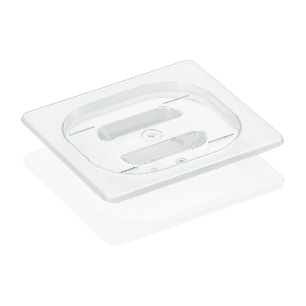GN lid for 1/6 container, clear polycarbonate PC. GN lid for 1/6 container, clear polycarbonate PC.