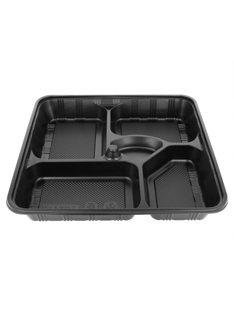 Vienkartinis indelis su dangteliu PP/OPS, 5 dalių (juodas 27,8 x 27,6 x h5 cm., 50 vnt.)