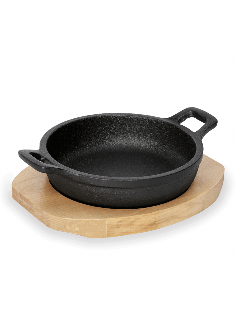 Keptuvėlė Ø16 cm. Ketaus su medžio padu.