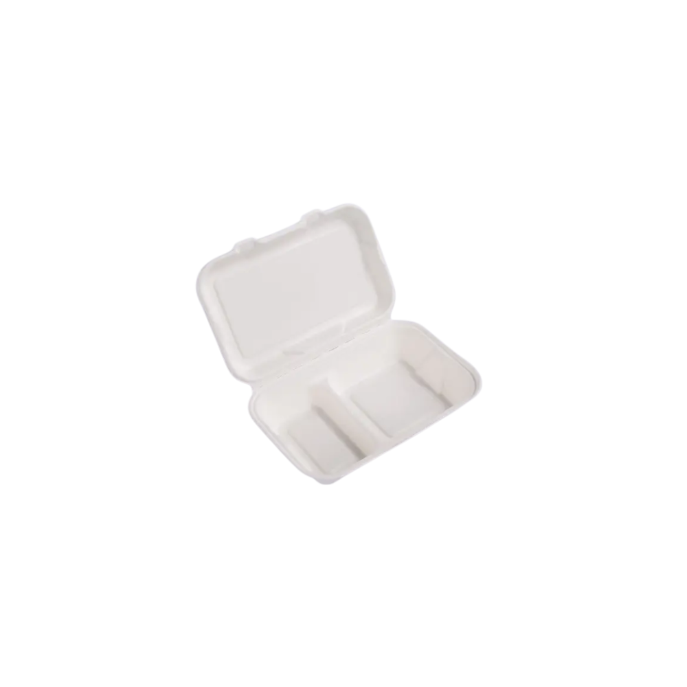 Vienkartinė dėžutė pietums iš cukranendrių (2 skyrių, 25 x 16 x 6 cm, 50 vnt.) Vienkartinė dėžutė pietums iš cukranendrių (2 skyrių, 25 x 16 x 6 cm, 50 vnt.)