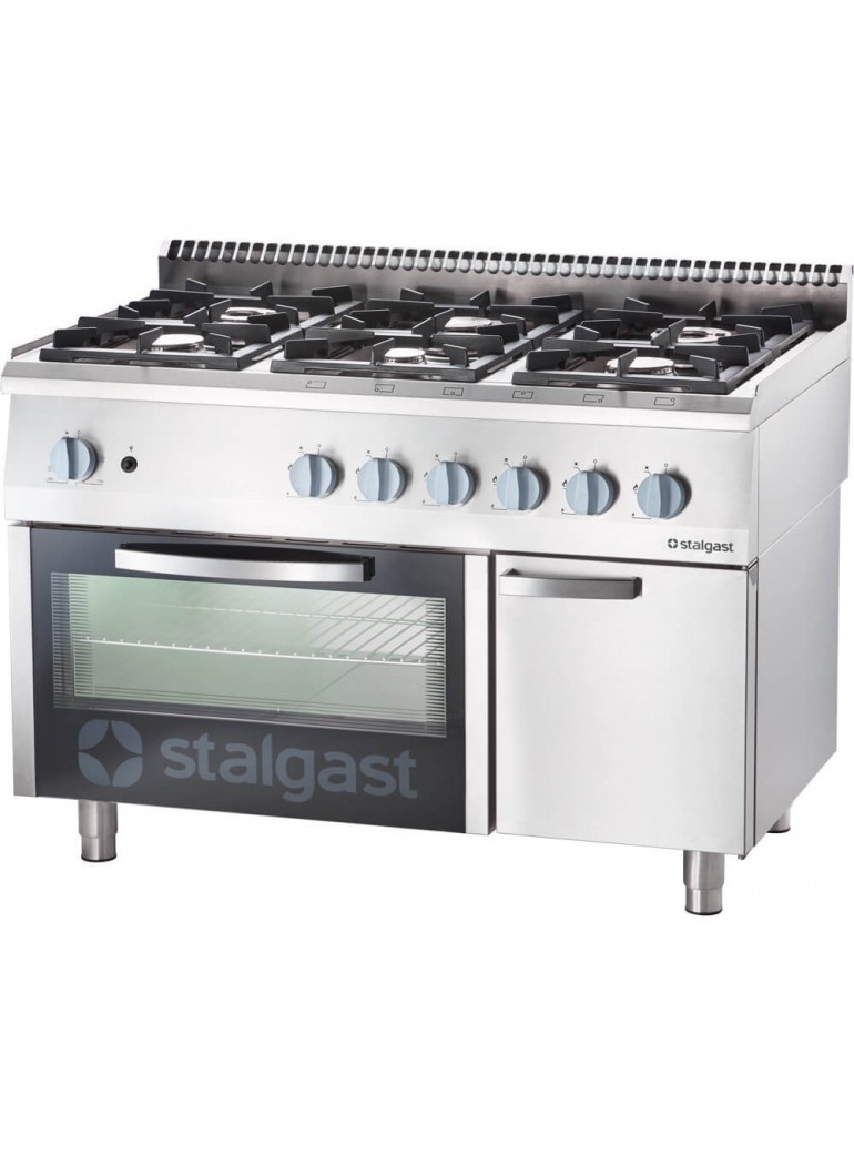 Stalgast gas stove, 6 burners, with electric convection oven (32.5 +7 kW)