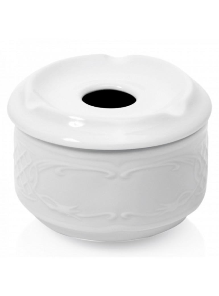 Peleninė porcel. 10 cm. balta su dangčiu Peleninė porcel. 10 cm. balta su dangčiu