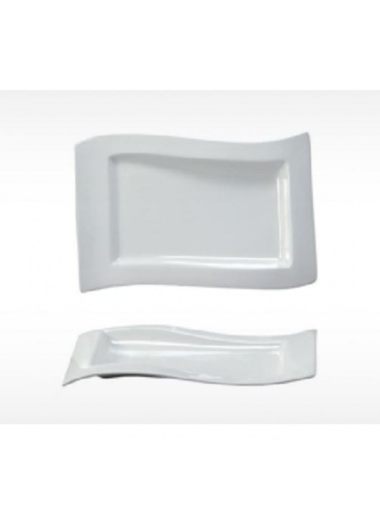 Lėkštė 28 x 19 cm. Onda stačiakampė banguota, porcel.