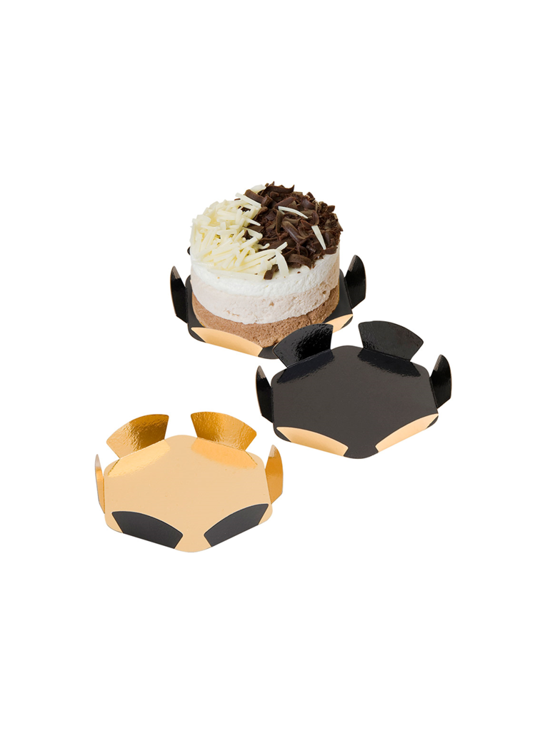 Padėkliukas pyragaičiui 8 cm užlankst dvipus auks/juod (200)