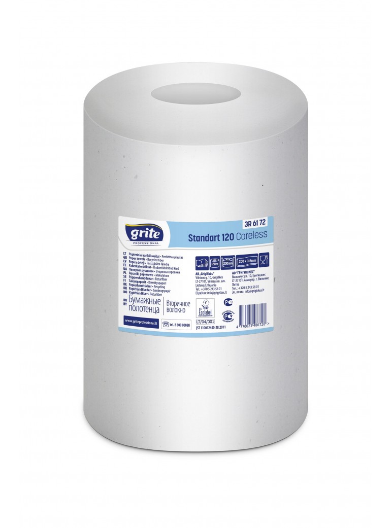 Towel paper in rolls GRITE STANDART 120 CORELESS (1 layer, 120 m) Towel paper in rolls GRITE STANDART 120 CORELESS (1 layer, 120 m)